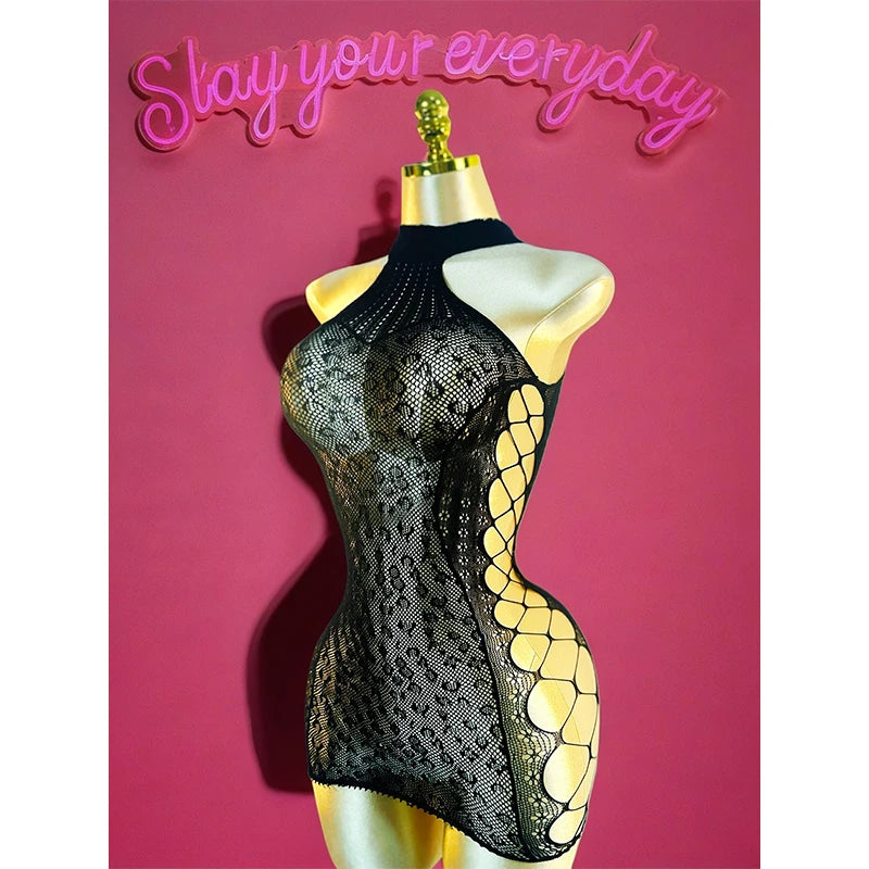 1PC Women Sexy Lingerie Sexy Fishnet Cover Up For Valentine's Day Without Bikini Hollow Out Bodycon Dress See DS033
