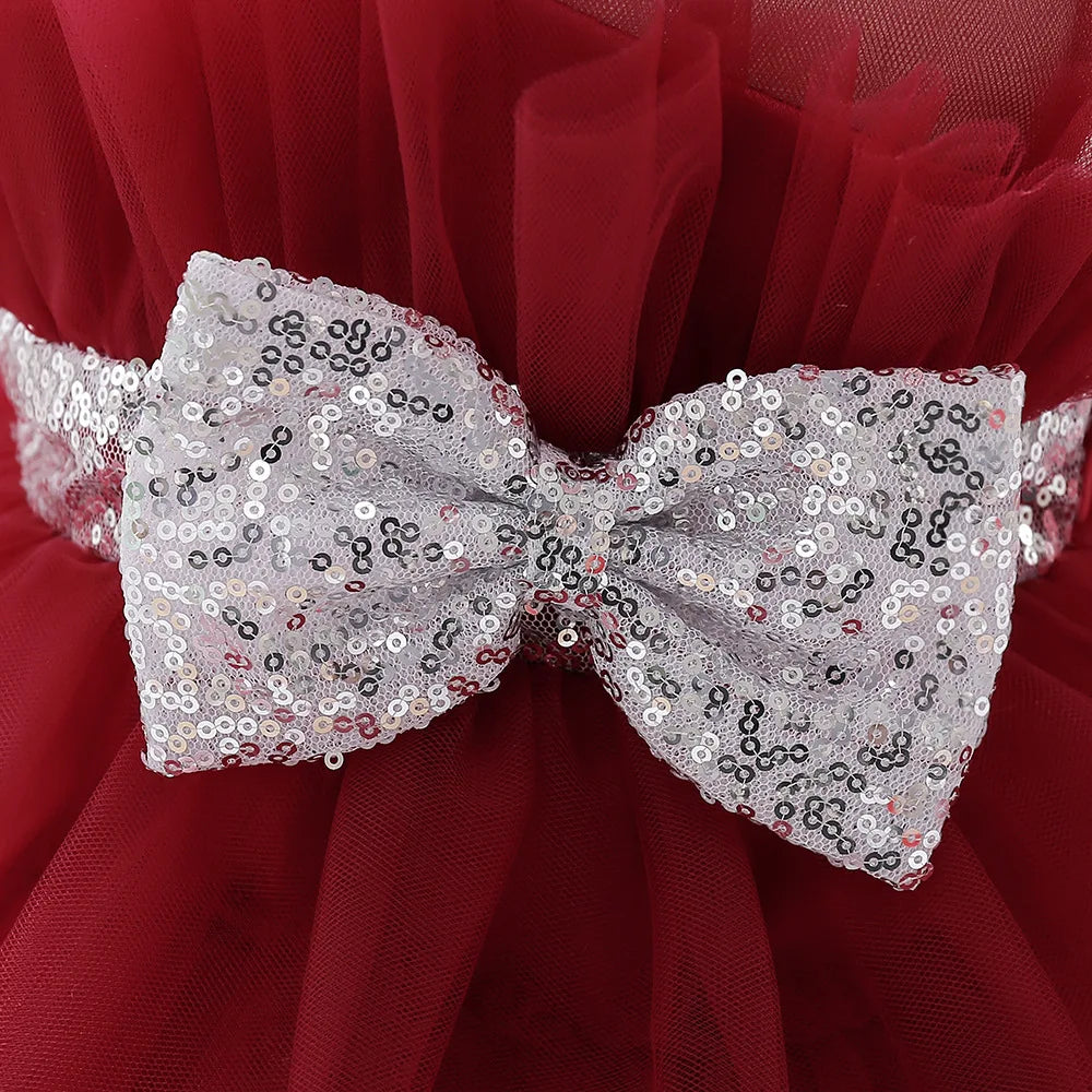 Kids Bow Baby Girls Dress Puffy Tulle Toddler White Baptism Party Dresses For Girl Elegant Kids Birthday Princess Ball Gown