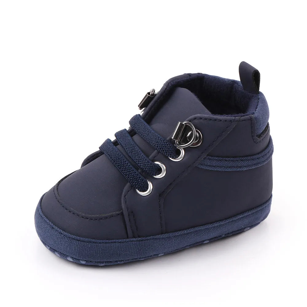 Brand Newborn Baby Boy Shoes Soft Sole Crib Shoes Warm Boots Anti-slip Sneaker Solid PU First Walkers for 1 Year Old 0-18 Months