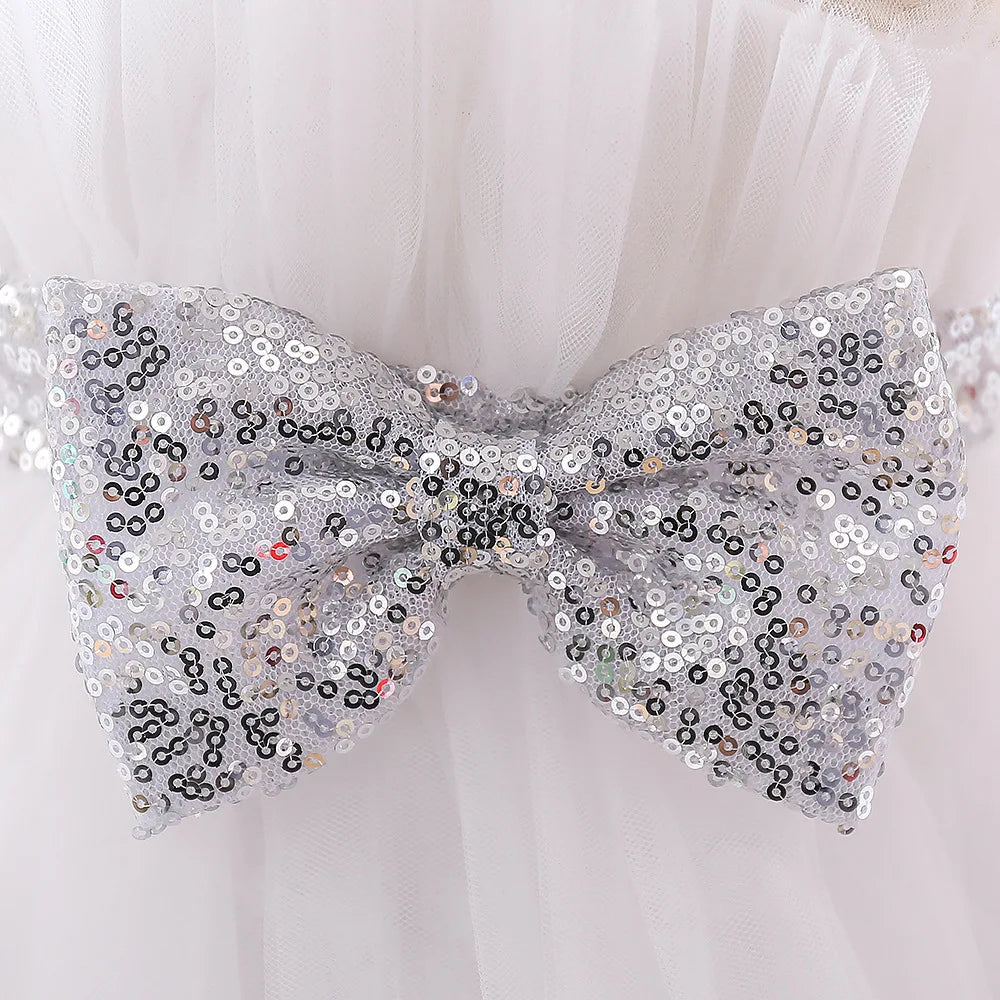 Kids Bow Baby Girls Dress Puffy Tulle Toddler White Baptism Party Dresses For Girl Elegant Kids Birthday Princess Ball Gown