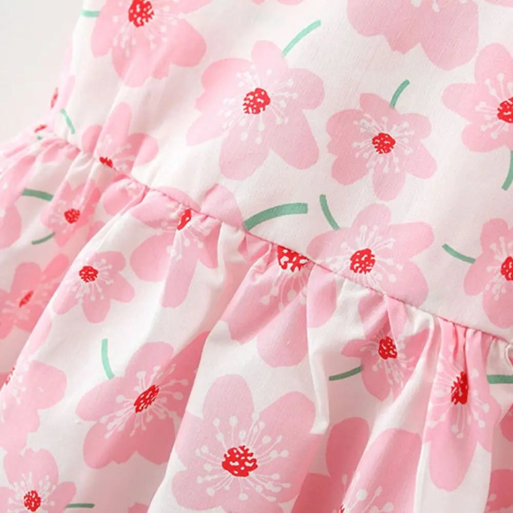 Elegant Bowknot Baby Girl Princess Dress Cotton Summer Floral Dress with Hat Sweet Sleeveless Flower Dress Beach Vacation