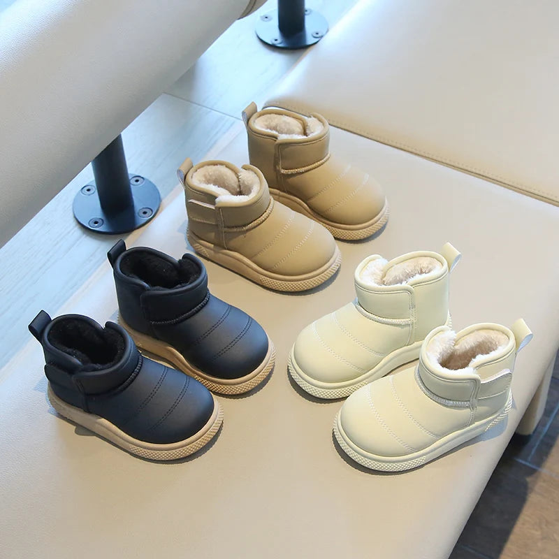 Children Snow Boots Concise Style Plush Chunky Winter Kids Short Boot Solid Color Slip-on Unisex Classic Boys Girls Shoes