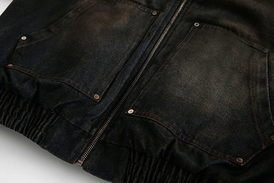 Vintage Denim Parkas Fur Warm Padded Jackets Men Streetwear Harajuku Oversized Bubble Coat Outwear