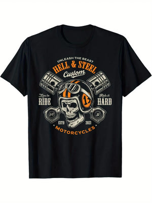 Mens Vintage Motorcycle Graphic T-Shirt Oversized Streetwear T with Retro Racing Design Black Casual Shirt for Motorcycle Lovers