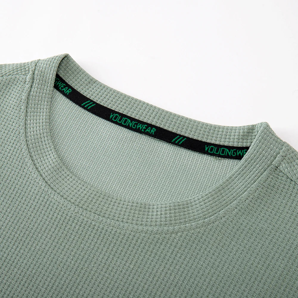 Spring Autumn Waffle t-Shirts For Men Long Sleeve t-Shirt Tops Fashion Soild Tee Shirts Casual Round Neck t Shirt Man Clothes