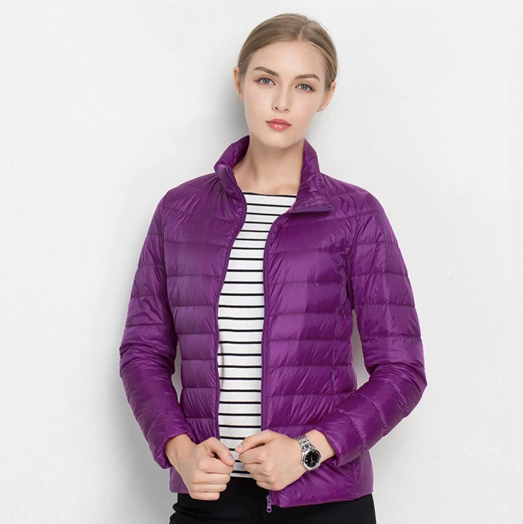 Johnature 2025 New Women Coat Autumn Winter White Duck Down Jacket Solid Colors Warm Slim Zipper Fashion Light Down Coat
