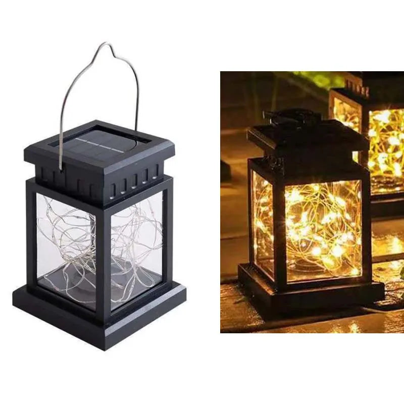 Metallic Solar Lantern Hanging LED Garden Lights Christmas Night Light for Outdoor Patio Lawn Backyard Courtyard Tabletop Decor