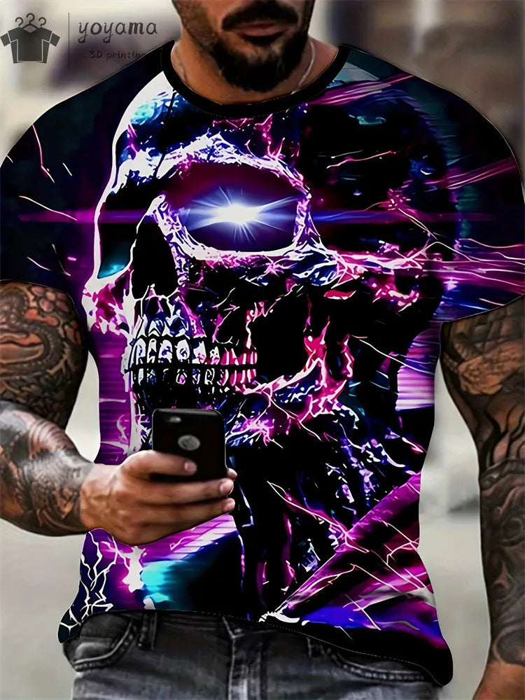 Men's Horror Skull Print T-Shirt 3D Print Vintage O-Neck Short Sleeve Fashion Oversized T-Shirts Men's Summer Street Clothing