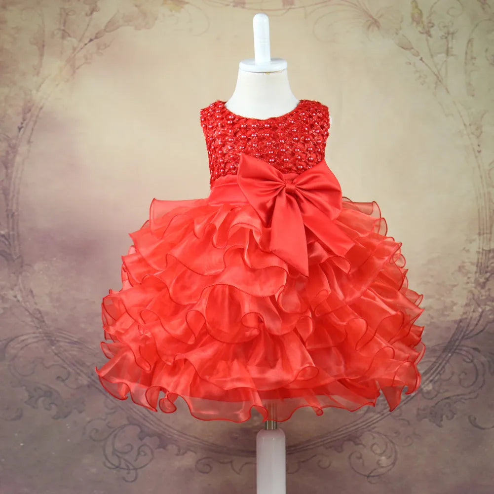 Baby Girl Princess Dress Pearl Infant Toddler Girl layered Vintage Vestido Party Birthday Ball Gown Xmas Baby Clothes 1-7Y
