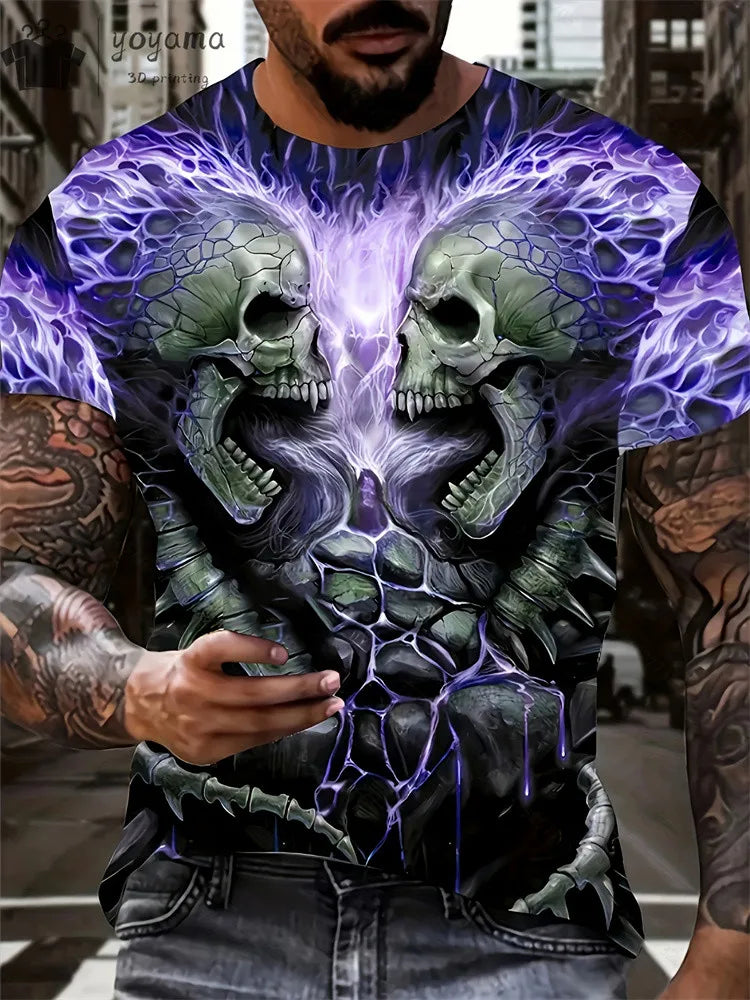 Men's Horror Skull Print T-Shirt 3D Print Vintage O-Neck Short Sleeve Fashion Oversized T-Shirts Men's Summer Street Clothing