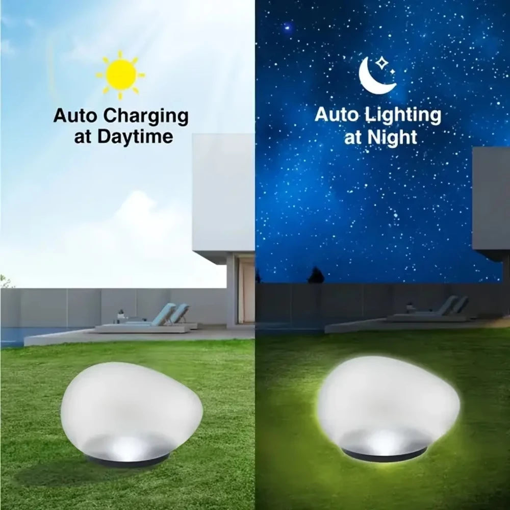 LED Outdoor Garden Lamp Solar Pebble Faux Stone Lawn Light Semi-Flush Mount for Pathways Yard Decor Garden Illumination Lighting