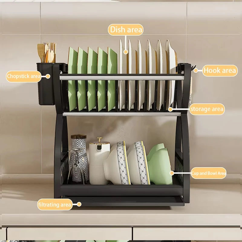 Kitchen Utensil Storage Rack, Desktop Double-Layer Dish Storage Rack, Kitchen Drain Rack That Saves Storage Space