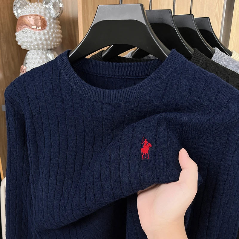 Light Luxury Men's New Round Neck Autumn and Winter Texture 2025 Model Twisted Flower Shaped Casual Embroidery Knitted Sweater