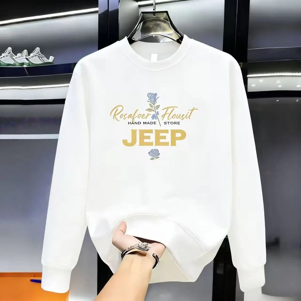 2026 Jeep High-quality Men's Casual Printed All-match Long-sleeved Round-neck Pure Cotton Sweatshirt for Spring and Autumn