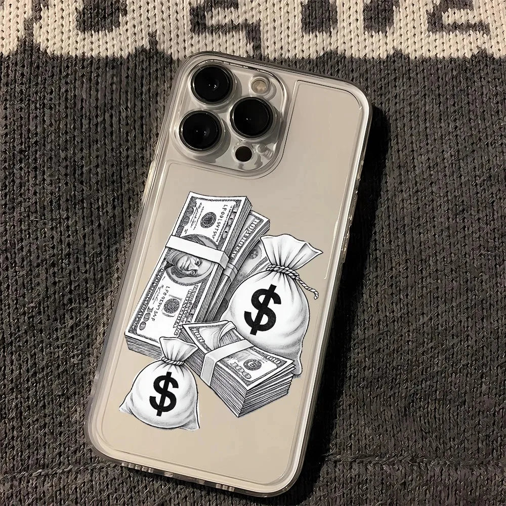 Full Screen Of Cash Phone Case for iPhone 17 16 15 14 Plus 13 12 11 Pro MAX 17 Air 16E Clear Silicone Soft Phone Cover