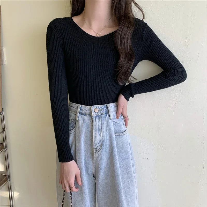 Casual Long Sleeve Knitted Pullover 2026 Autumn Winter Women Sweaters Femme Basic Solid Jersey Tops Fashion Clothes