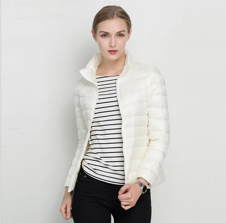 Johnature 2025 New Women Coat Autumn Winter White Duck Down Jacket Solid Colors Warm Slim Zipper Fashion Light Down Coat