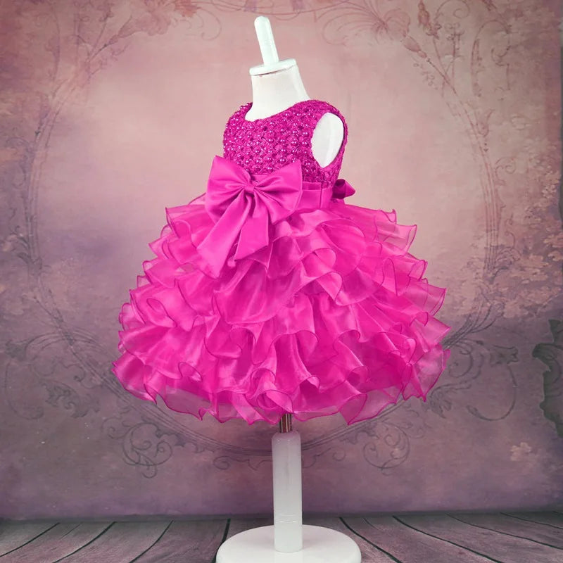 Baby Girl Princess Dress Pearl Infant Toddler Girl layered Vintage Vestido Party Birthday Ball Gown Xmas Baby Clothes 1-7Y