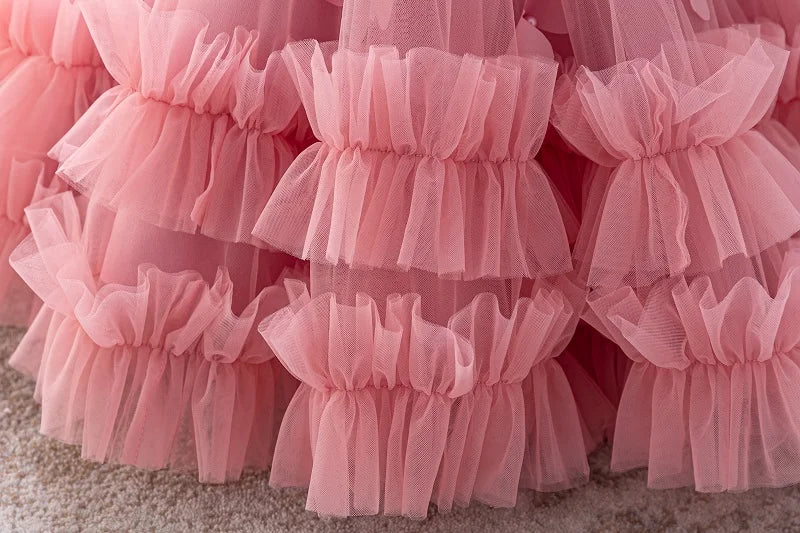 Girls  princess dress 1-5 Y baby Girls wedding sleeveless three-dimensional butterfly mesh carnival birthday party evening dress