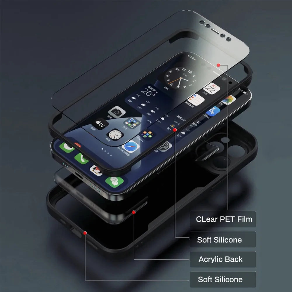 360 Full Body Protection Transparent Phone Case For iPhone 17 16 15 14 Pro Max 11 12 13 X XR XS 7 Soft Front Screen Bumper Cover