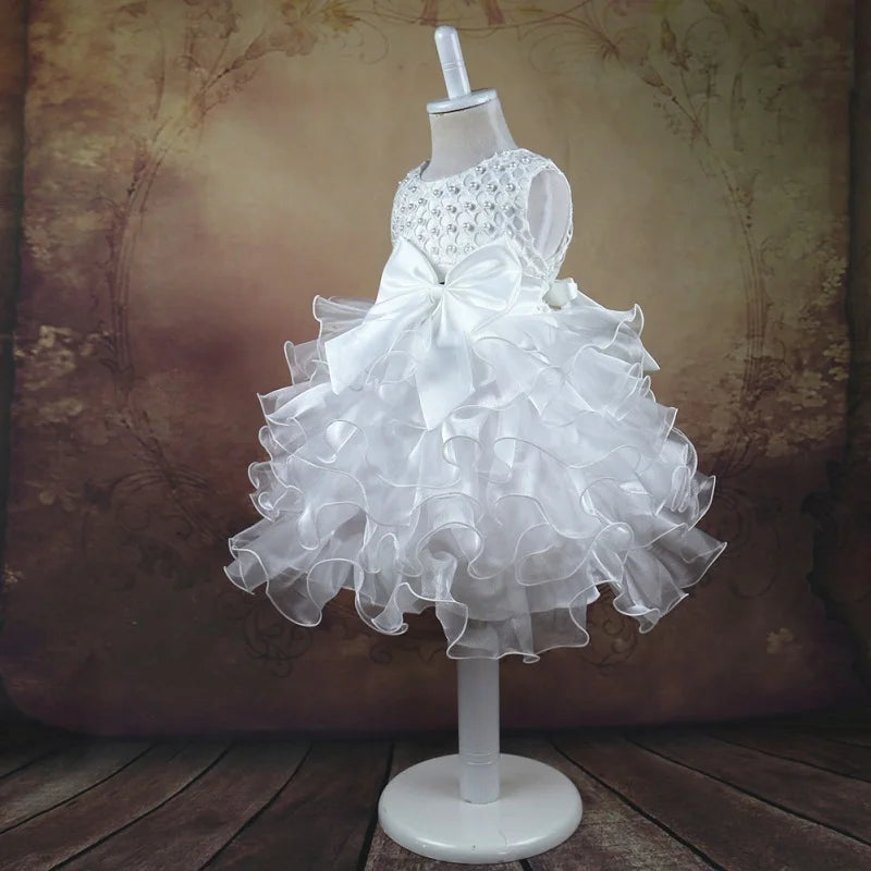 Baby Girl Princess Dress Pearl Infant Toddler Girl layered Vintage Vestido Party Birthday Ball Gown Xmas Baby Clothes 1-7Y