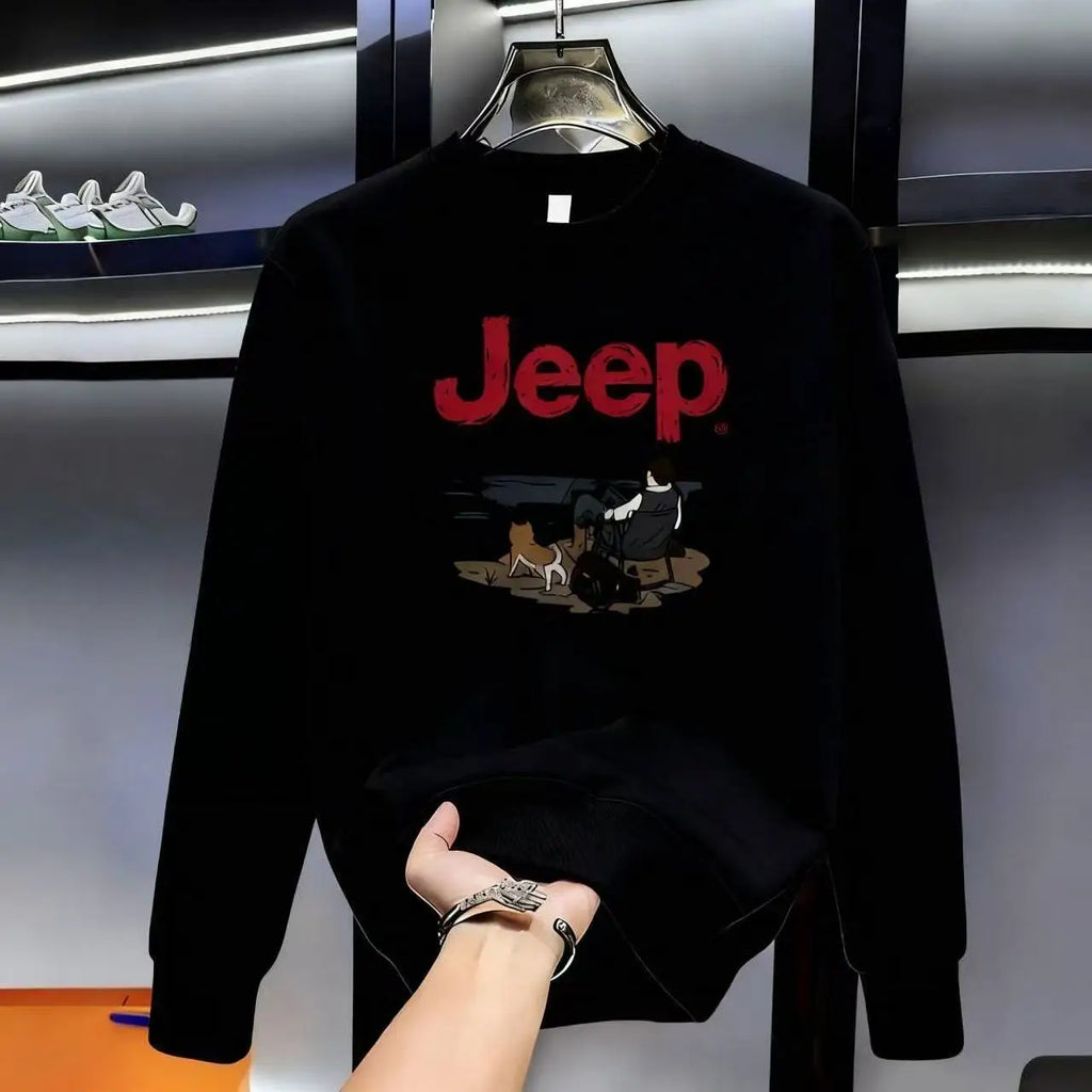 2026 Jeep High-quality Men's Casual Printed All-match Long-sleeved Round-neck Pure Cotton Sweatshirt for Spring and Autumn
