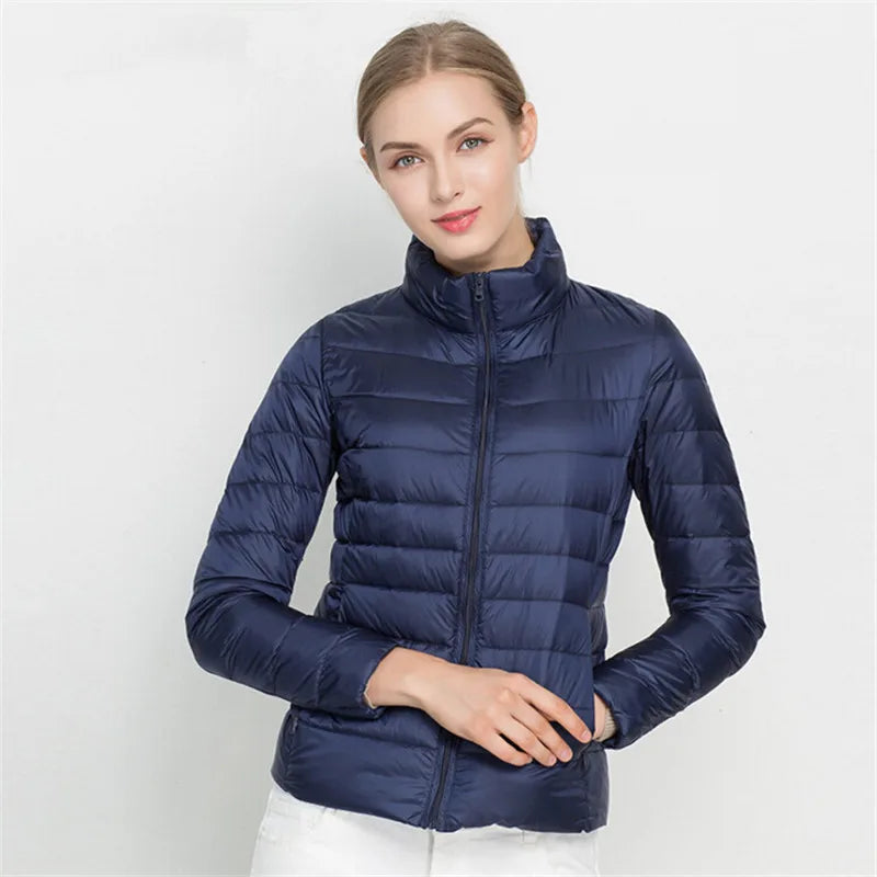 Johnature 2025 New Women Coat Autumn Winter White Duck Down Jacket Solid Colors Warm Slim Zipper Fashion Light Down Coat