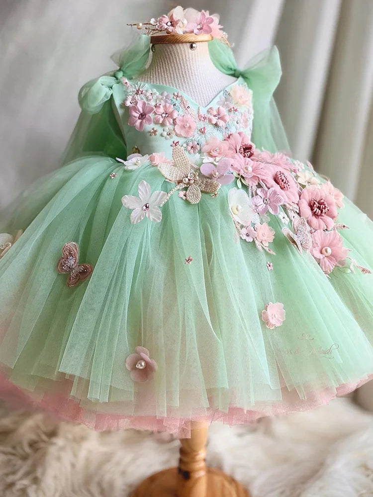 Girl Lolita Princess Dress Baby Cute Flower Big Bow Mesh Dress Carnival Birthday Party Light Luxury Performance Clothing