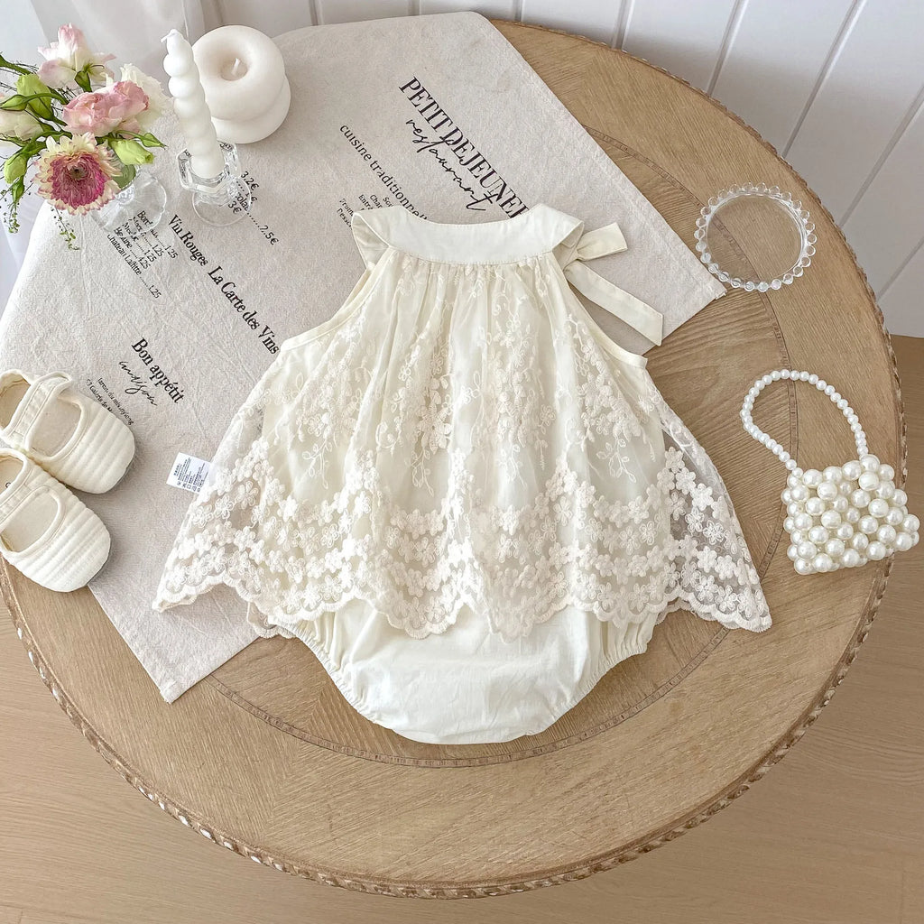 Baby Girl Clothes Cotton Lace Embroidery Bow Romper Dress 0-2Y Baby Girl Birthday Photo Outfit Sleeveless Princess Bodysuit