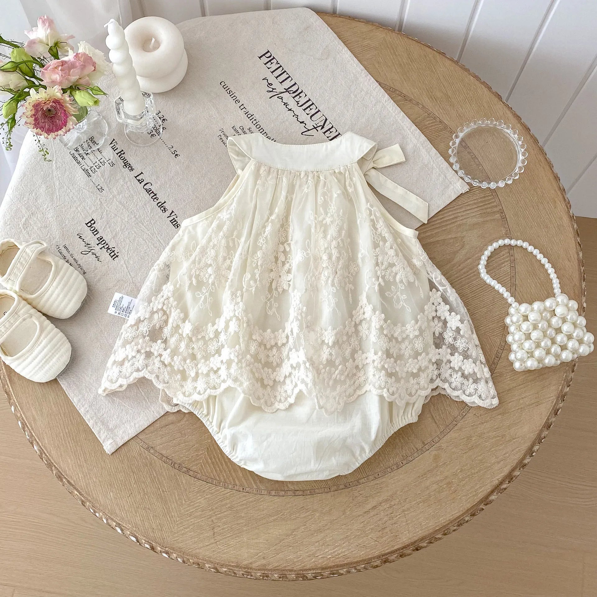 Baby Girl Clothes Cotton Lace Embroidery Bow Romper Dress 0-2Y Baby Girl Birthday Photo Outfit Sleeveless Princess Bodysuit