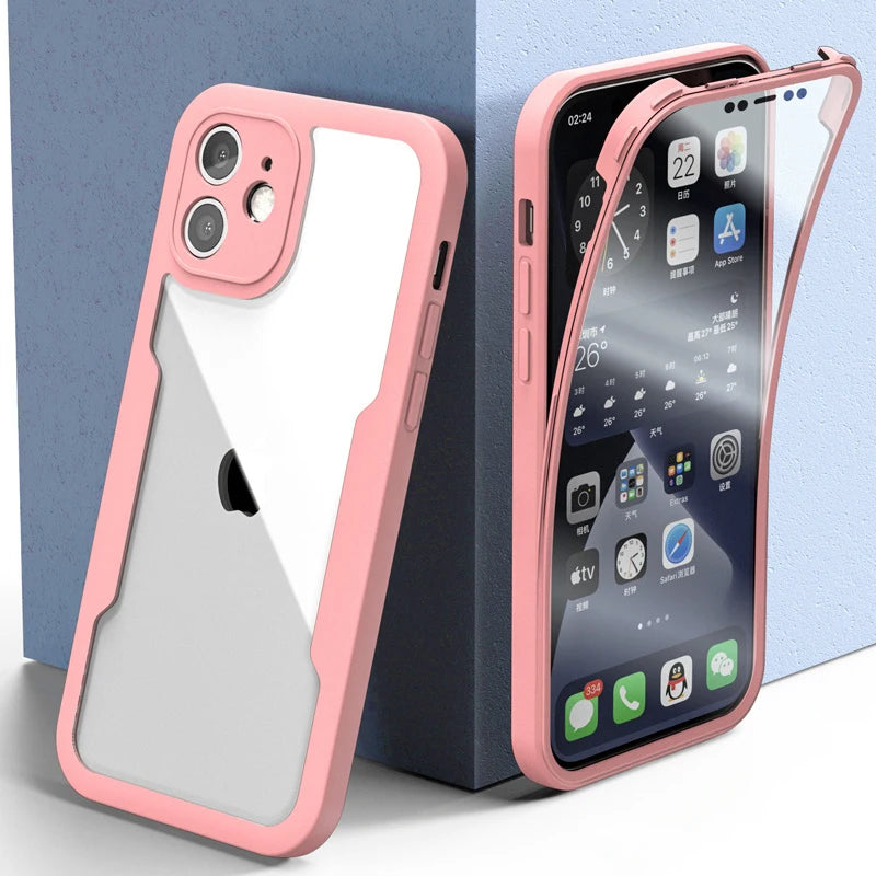 360 Full Body Protection Transparent Phone Case For iPhone 17 16 15 14 Pro Max 11 12 13 X XR XS 7 Soft Front Screen Bumper Cover