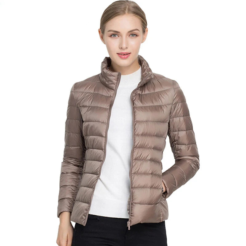 Johnature 2025 New Women Coat Autumn Winter White Duck Down Jacket Solid Colors Warm Slim Zipper Fashion Light Down Coat