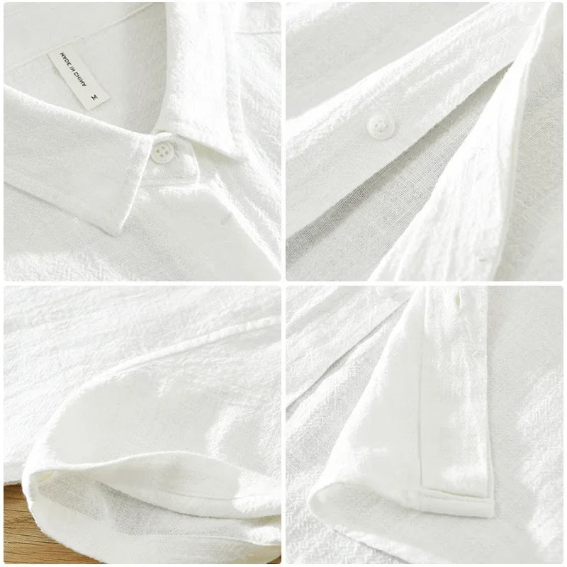 Summer New Linen Cotton Casual Shirt for Men Clothing Vintage Short Sleeve Streetwear C2759