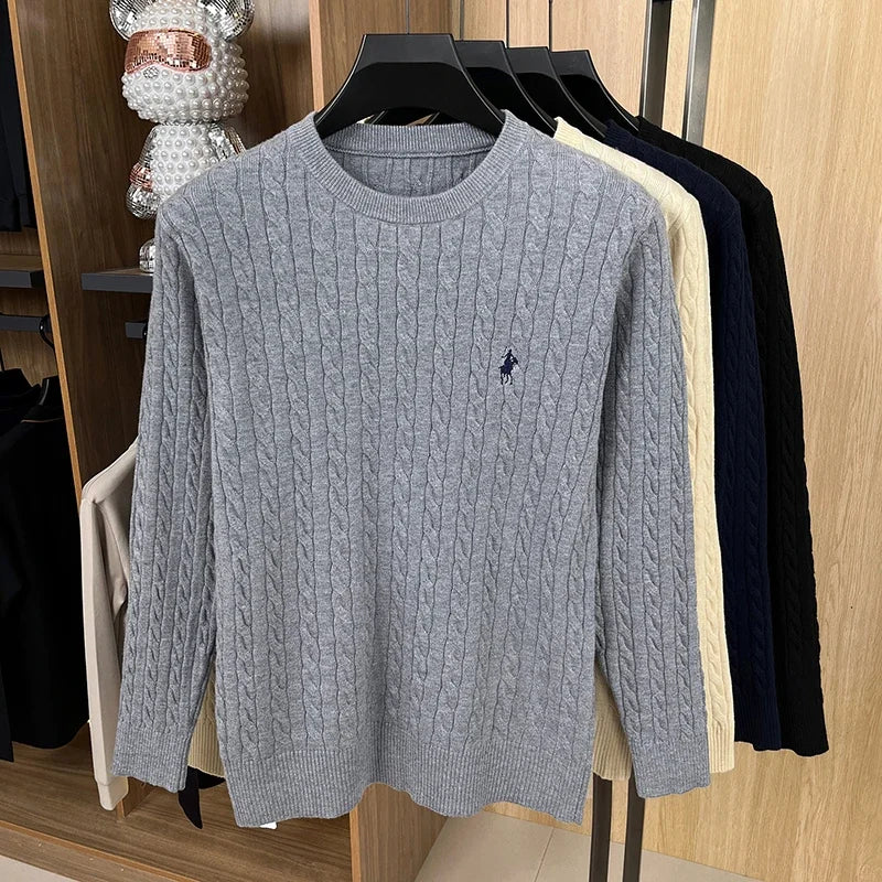Light Luxury Men's New Round Neck Autumn and Winter Texture 2025 Model Twisted Flower Shaped Casual Embroidery Knitted Sweater