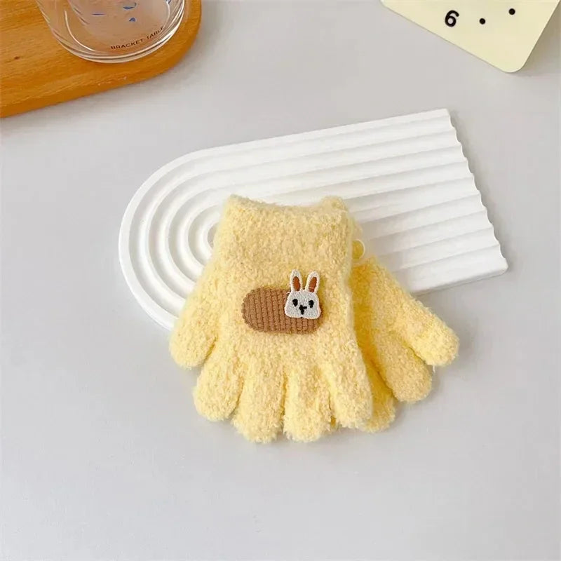 1-3Y Children Gloves Autumn Winter Warm Thicken Boys Girls Baby Riding Mittens Cute Cartoon Kid Kindergarten Five Fingers Mitten