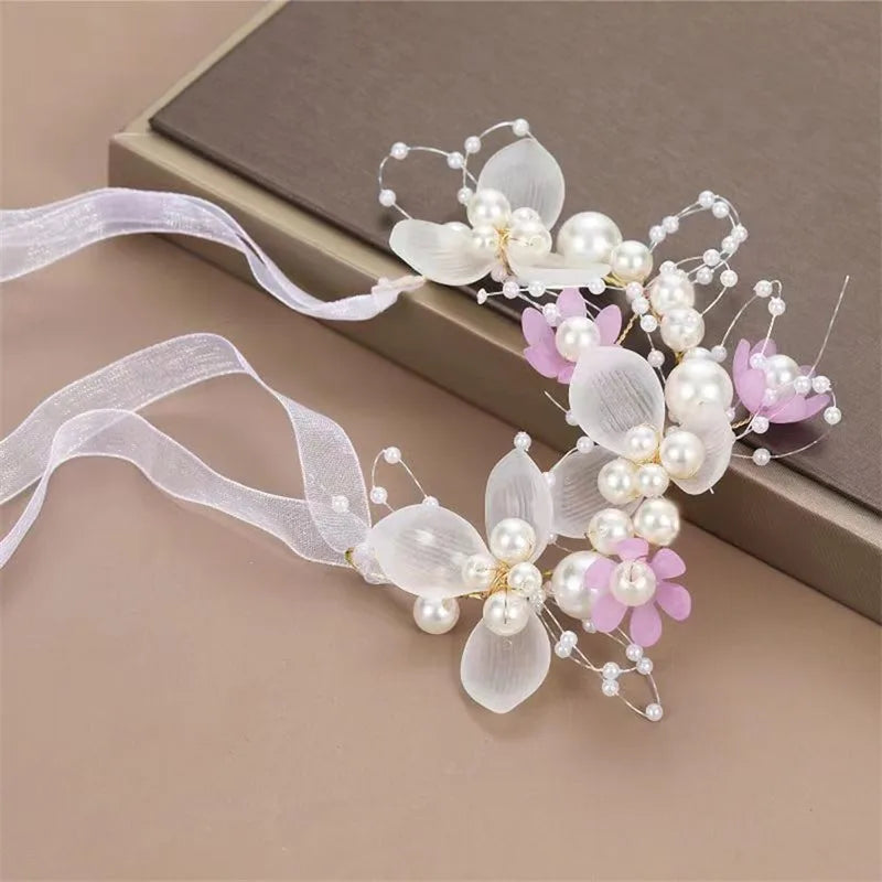 Elegant Girls Headband Imitated Pearl Hair Headdress Baby GirlsFlower Wreath Bride Garland Head Hoop Wedding Headbands Hair