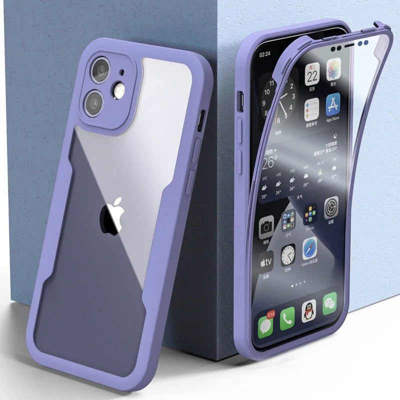 360 Full Body Protection Transparent Phone Case For iPhone 17 16 15 14 Pro Max 11 12 13 X XR XS 7 Soft Front Screen Bumper Cover