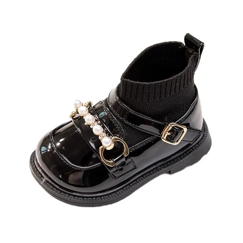 Autumn Winter Girls' Baby Shoes Fleece Lined Short Boots Soft Soled Walking Shoes Princess Leather Shoes for Toddlers