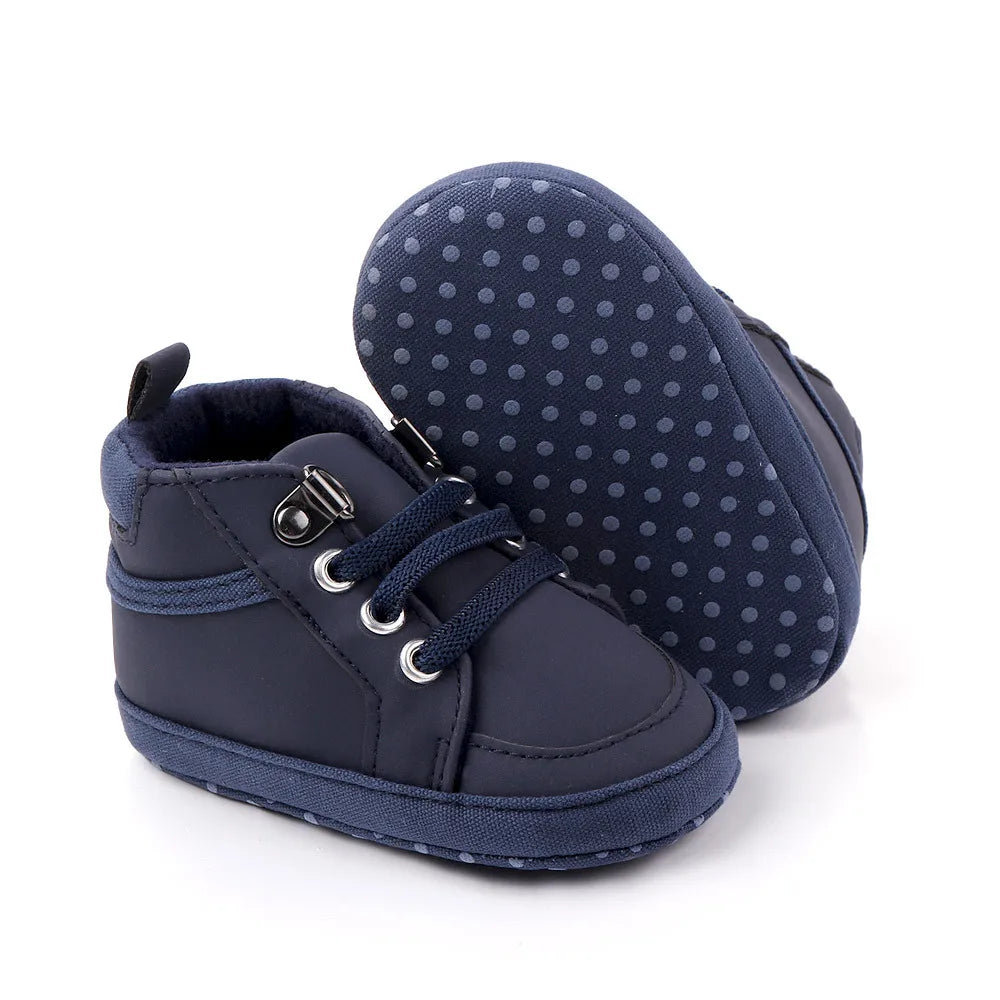 Brand Newborn Baby Boy Shoes Soft Sole Crib Shoes Warm Boots Anti-slip Sneaker Solid PU First Walkers for 1 Year Old 0-18 Months
