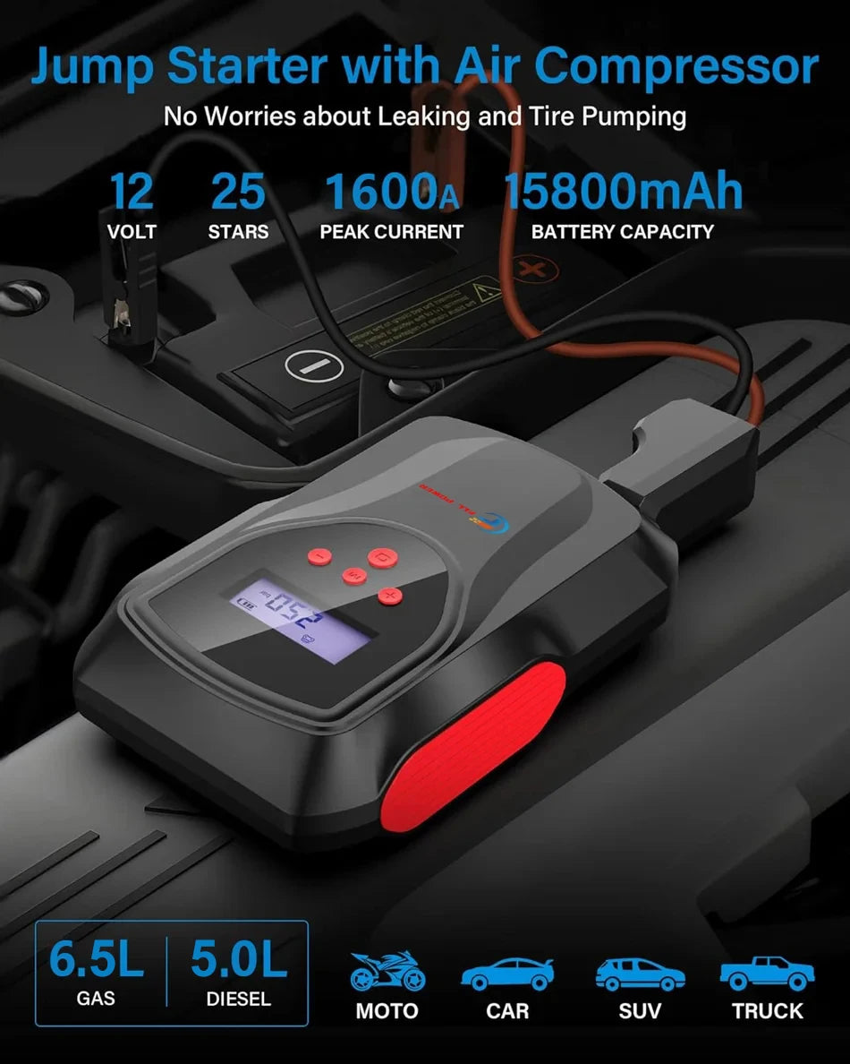 Multi-function Car Jump Starter Air Pump Power Bank Portable Air Compressor Cars Battery Starters Starting Auto Tyre Inflator