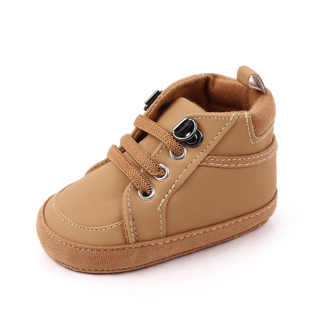 Brand Newborn Baby Boy Shoes Soft Sole Crib Shoes Warm Boots Anti-slip Sneaker Solid PU First Walkers for 1 Year Old 0-18 Months