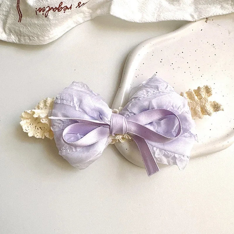 Lace Bows Baby Girl Headband Solid Color Newborn Infant Elastic Hair Bands Baby Hairband Hair Accessories