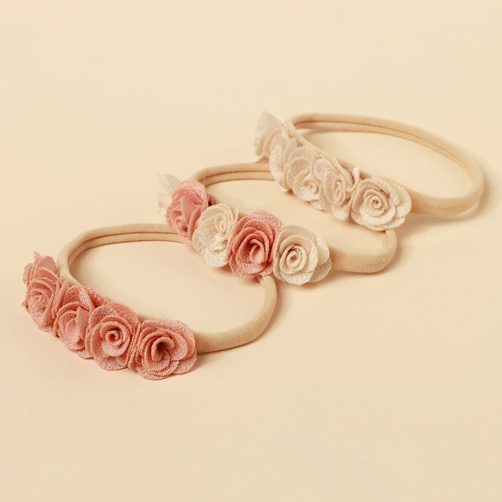 5pcs Pink Lace Rose Flower Headband Baby Cute Sweet Nylon Hairband Newborn Photography Hair Accessories Girl's Headwear