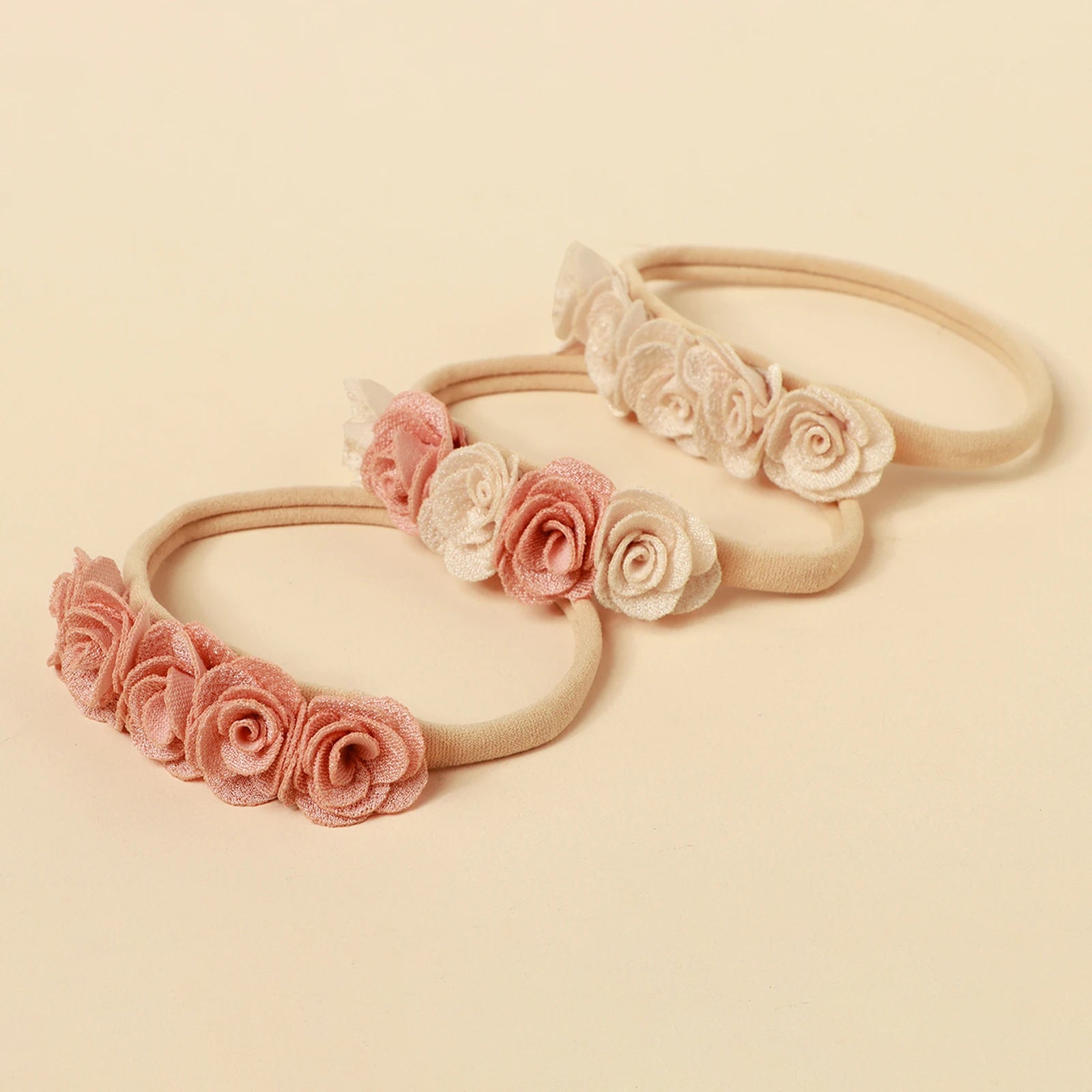5pcs Pink Lace Rose Flower Headband Baby Cute Sweet Nylon Hairband Newborn Photography Hair Accessories Girl's Headwear