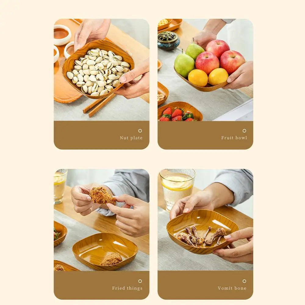 Kitchen Imitation Wood Grain Square Plate Japanese Simple Grain Dish Set For Tableware Kitchen Bowl Dish Dinnerware Cook Supplie