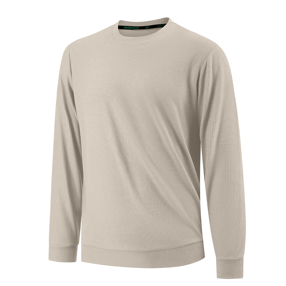 Spring Autumn Waffle t-Shirts For Men Long Sleeve t-Shirt Tops Fashion Soild Tee Shirts Casual Round Neck t Shirt Man Clothes