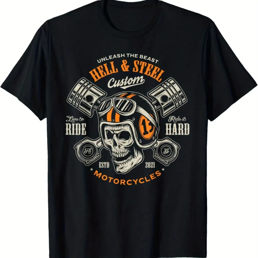 Mens Vintage Motorcycle Graphic T-Shirt Oversized Streetwear T with Retro Racing Design Black Casual Shirt for Motorcycle Lovers