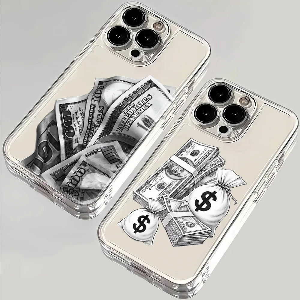 Full Screen Of Cash Phone Case for iPhone 17 16 15 14 Plus 13 12 11 Pro MAX 17 Air 16E Clear Silicone Soft Phone Cover