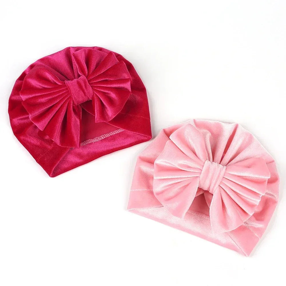 Baby Girls Big Bow Knot Velvet Hat Newborn Infant Turban Caps Children Leopard Beanies Photo Props Gifts Hair Accessories