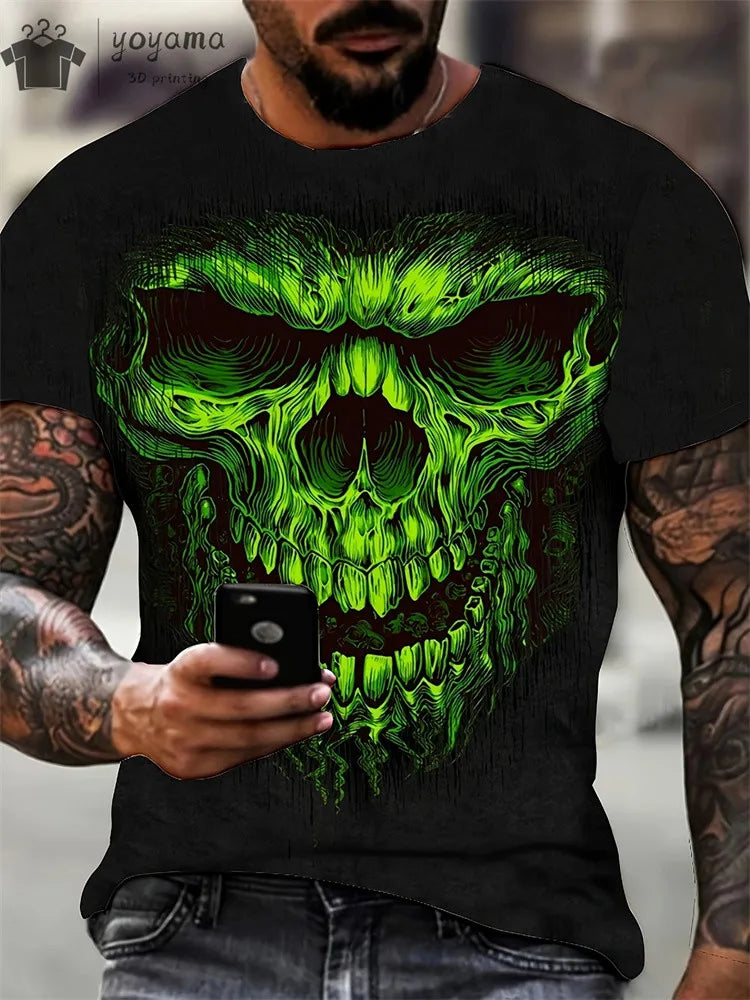Men's Horror Skull Print T-Shirt 3D Print Vintage O-Neck Short Sleeve Fashion Oversized T-Shirts Men's Summer Street Clothing